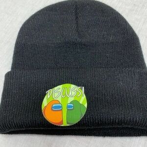 Among Us 'Discuss!' Gaming Beanie Black Knit Winter‎ Hat with Character